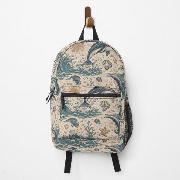 Item preview, Vintage Dolphin Seamless Pattern – Retro Ocean Marine Wildlife Design designed and sold by CallisC-Arts.