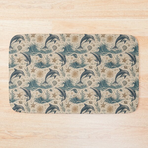 Item preview, Vintage Dolphin Seamless Pattern – Retro Ocean Marine Wildlife Design designed and sold by CallisC-Arts.