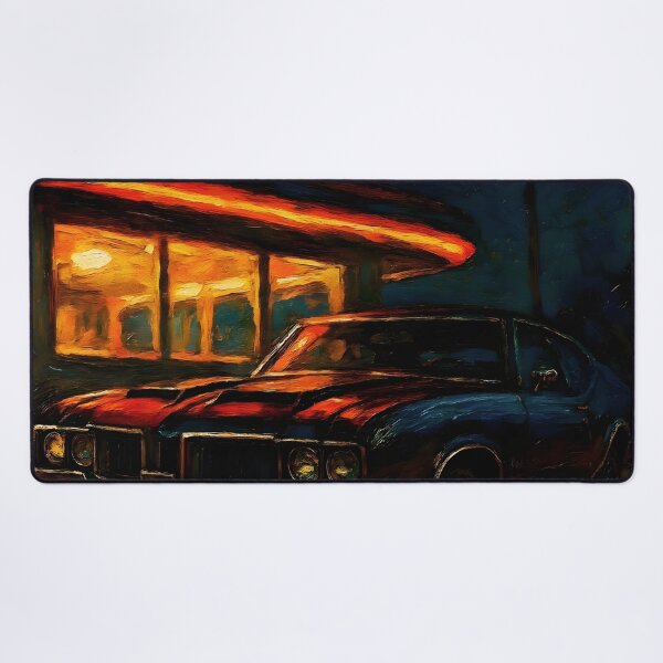 Artikelvorschau, Retro Oldsmobile 442 am Straßenrand – Abstrakte Kunst entworfen und verkauft von Dhenin Studio.