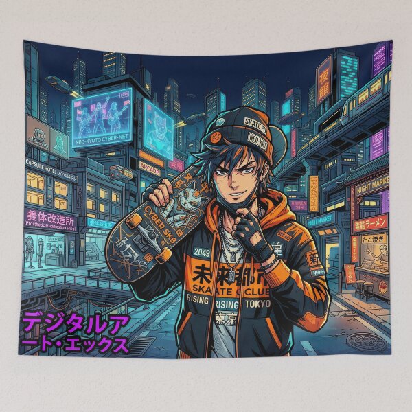 Item preview,  Cyberpunk Skater Boy Orange Techwear Anime Neo Kyoto designed and sold by DigitalArtx-com.