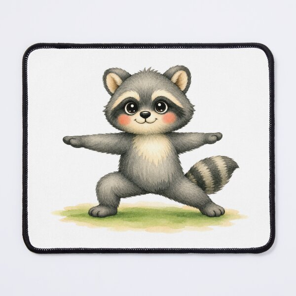 Item preview, Warrior 2 Raccoon Yoga Watercolor Print designed and sold by YogiAnimalArt.