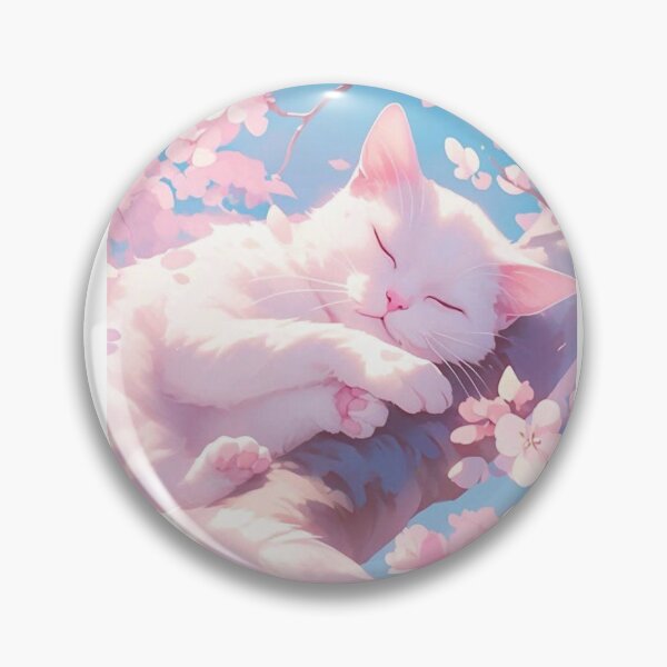 Item preview, Sleeping White Cat Under Cherry Blossoms | Dreamy Sakura Watercolor Cat Art designed and sold by Jesus-istheway.