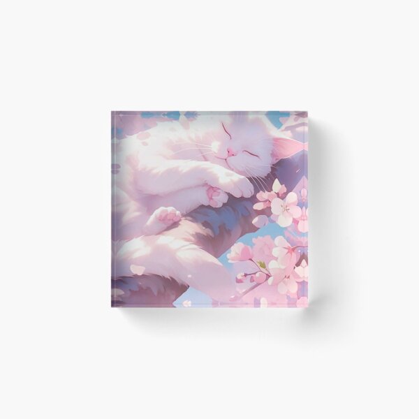 Item preview, Sleeping White Cat Under Cherry Blossoms | Dreamy Sakura Watercolor Cat Art designed and sold by Jesus-istheway.