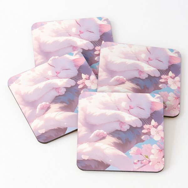 Item preview, Sleeping White Cat Under Cherry Blossoms | Dreamy Sakura Watercolor Cat Art designed and sold by Jesus-istheway.