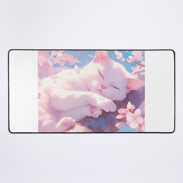 Item preview, Sleeping White Cat Under Cherry Blossoms | Dreamy Sakura Watercolor Cat Art designed and sold by Jesus-istheway.