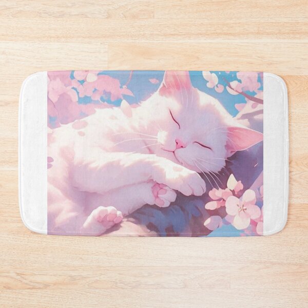Item preview, Sleeping White Cat Under Cherry Blossoms | Dreamy Sakura Watercolor Cat Art designed and sold by Jesus-istheway.