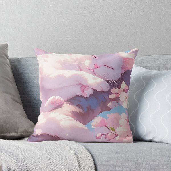 Item preview, Sleeping White Cat Under Cherry Blossoms | Dreamy Sakura Watercolor Cat Art designed and sold by Jesus-istheway.