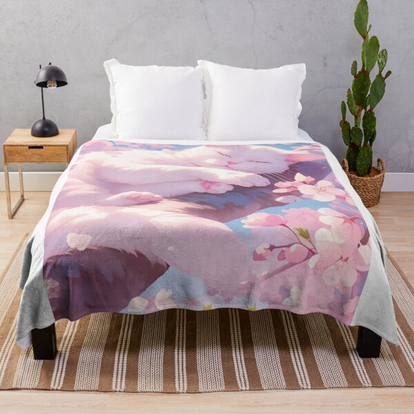 Item preview, Sleeping White Cat Under Cherry Blossoms | Dreamy Sakura Watercolor Cat Art designed and sold by Jesus-istheway.