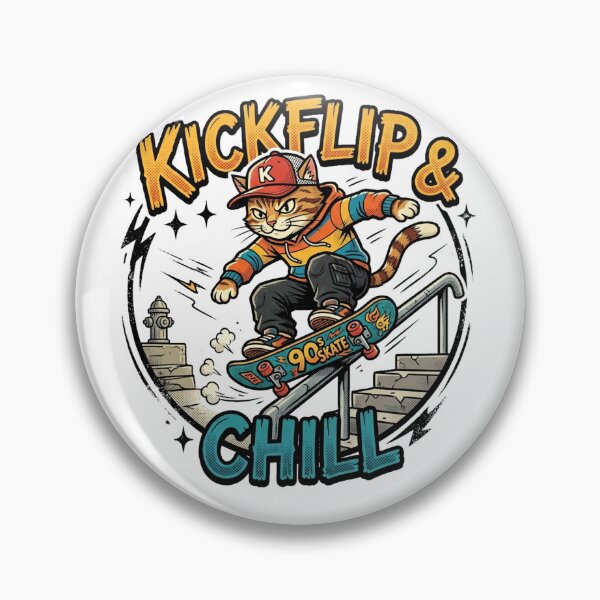 Item preview, Kickflip & Chill – 90s Retro Skater Cat Logo designed and sold by CatstheticShop1.