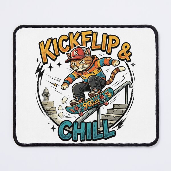 Item preview, Kickflip & Chill – 90s Retro Skater Cat Logo designed and sold by CatstheticShop1.