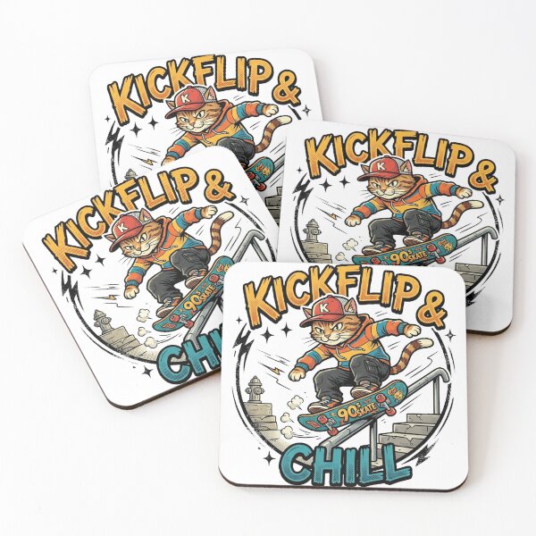 Item preview, Kickflip & Chill – 90s Retro Skater Cat Logo designed and sold by CatstheticShop1.