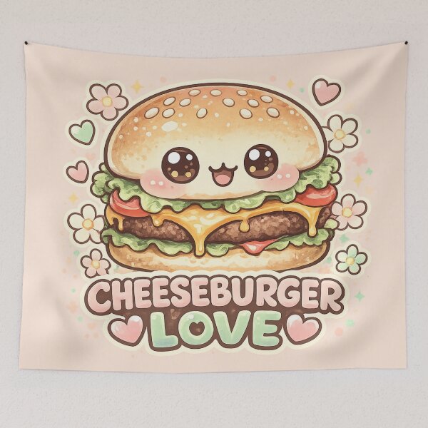 Item preview, Cute Cheeseburger Love: Kawaii Adorable Food Art Character Hearts Design designed and sold by irfanshikh.