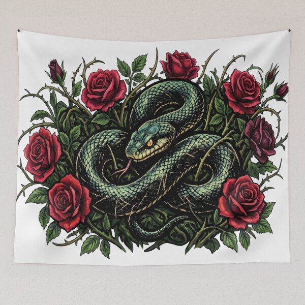 Item preview, Emerald Snake and Red Roses designed and sold by BHP Studio.