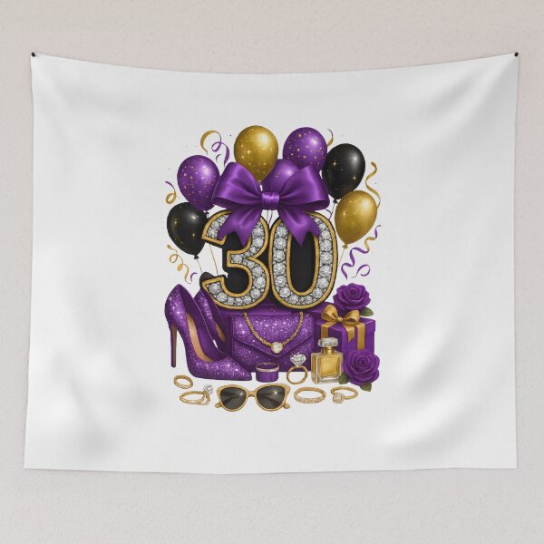 Item preview, 30th Birthday Purple Gold Balloons  designed and sold by DigiAngDesigns.