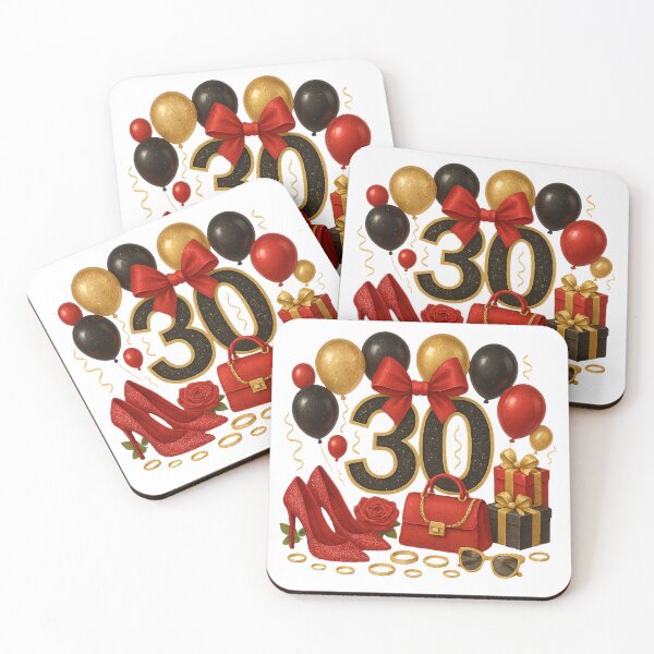 Artikelvorschau, 30. Geburtstag – Rot-Goldene Luftballons entworfen und verkauft von DigiAngDesigns.