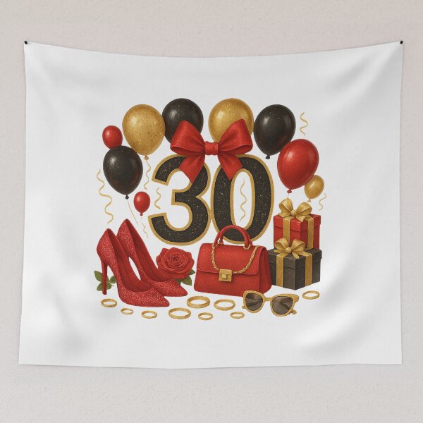 Item preview, 30th Birthday Red Gold Balloons  designed and sold by DigiAngDesigns.