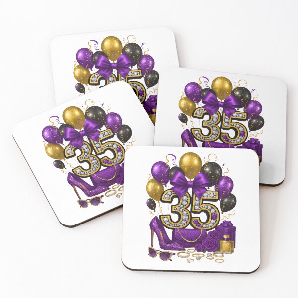 Item preview, 35th Birthday Purple Gold Balloons  designed and sold by DigiAngDesigns.