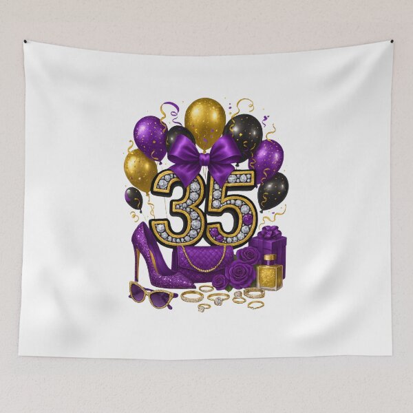 Item preview, 35th Birthday Purple Gold Balloons  designed and sold by DigiAngDesigns.
