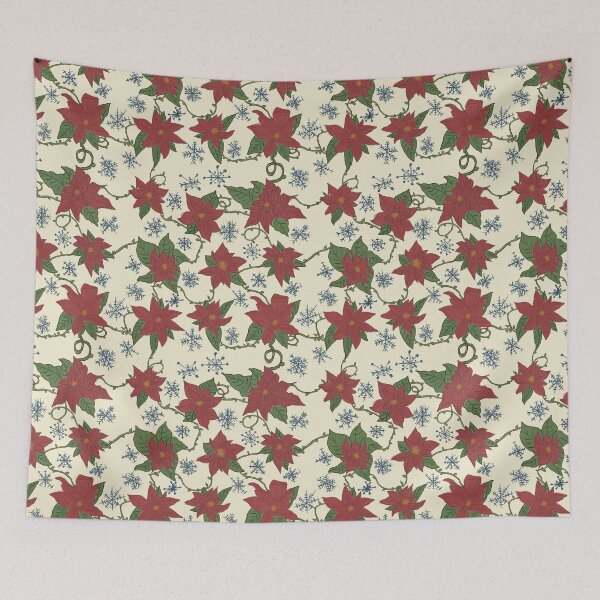 Item preview, Poinsettias and Snowflakes Cream designed and sold by janaeedwardsstudio.