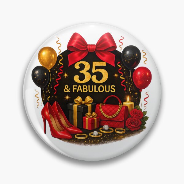 Item preview, 35th Birthday Red Gold Balloons  designed and sold by DigiAngDesigns.
