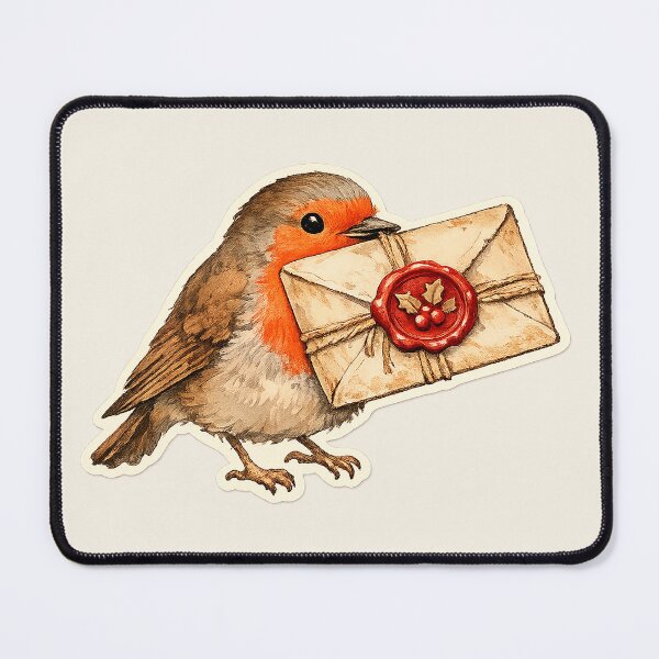 Item preview, Christmas Robin Delivering a Vintage Holiday Letter designed and sold by Iras-Art-Corner.