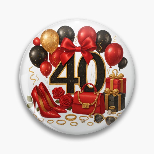 Item preview, 40th Birthday Red Gold Balloons  designed and sold by DigiAngDesigns.