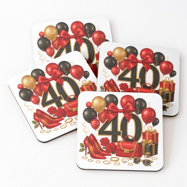 Item preview, 40th Birthday Red Gold Balloons  designed and sold by DigiAngDesigns.
