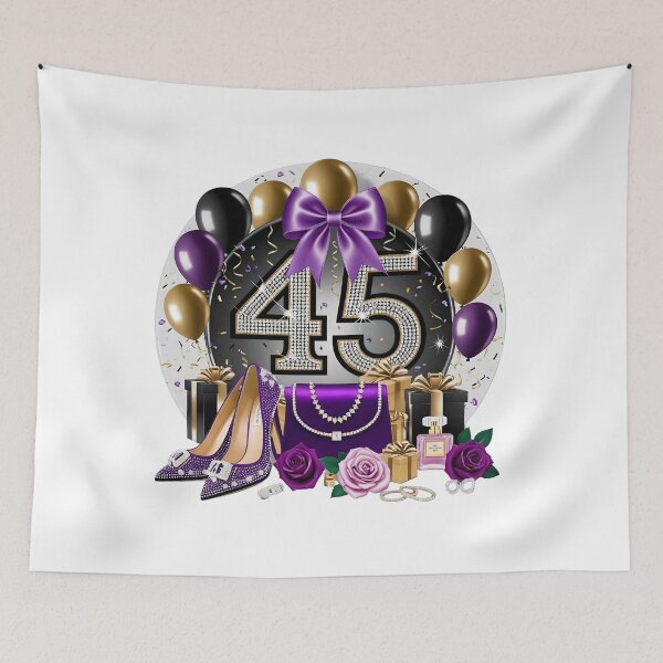 Item preview, 45th Birthday Purple Gold Balloons  designed and sold by DigiAngDesigns.