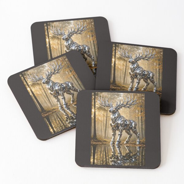 Item preview, Cybernetic Chrome Stag in Autumn Forest designed and sold by  Color & Form.