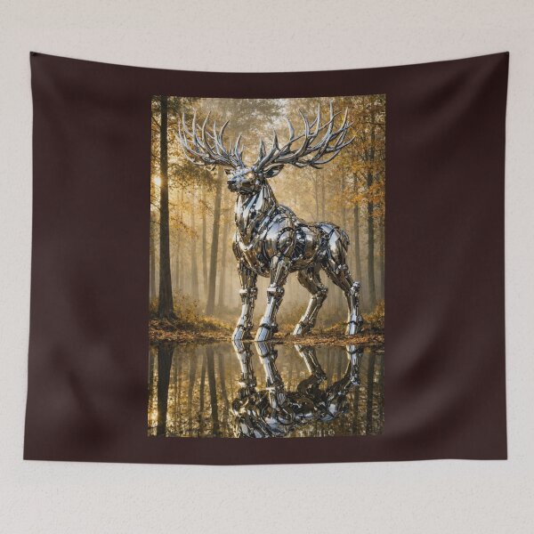 Item preview, Cybernetic Chrome Stag in Autumn Forest designed and sold by  Color & Form.