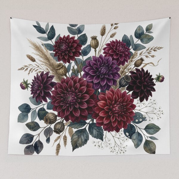 Item preview, Moody Burgundy Dahlia Botanical Bouquet designed and sold by Rutvain.