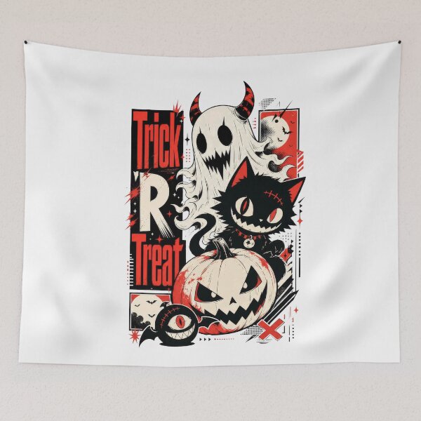 Item preview, Halloween Trick R Treat Spooky Ghost Black Cat designed and sold by AntiqueImages.