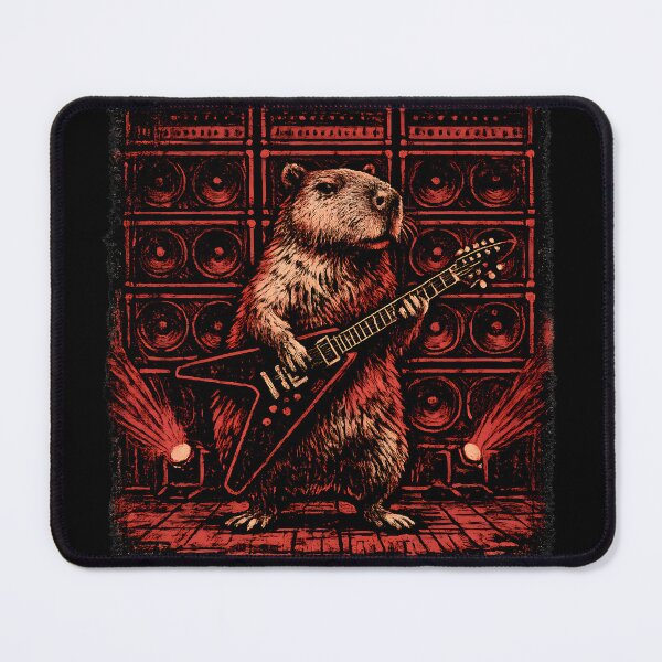Item preview, Stoic Capybara Playing Metal Guitar | Vintage Heavy Metal Woodcut | Funny Rock Animal designed and sold by Ajdaprint.