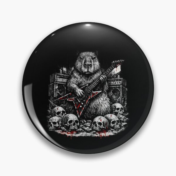 Item preview, Capybara Guitar Among Skulls | Gothic Heavy Metal Vintage Illustration designed and sold by Ajdaprint.