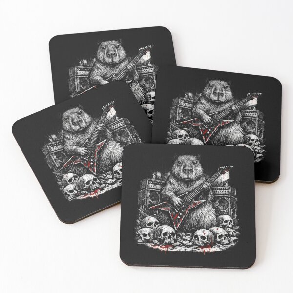 Item preview, Capybara Guitar Among Skulls | Gothic Heavy Metal Vintage Illustration designed and sold by Ajdaprint.