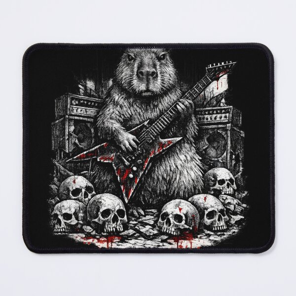 Item preview, Capybara Guitar Among Skulls | Gothic Heavy Metal Vintage Illustration designed and sold by Ajdaprint.