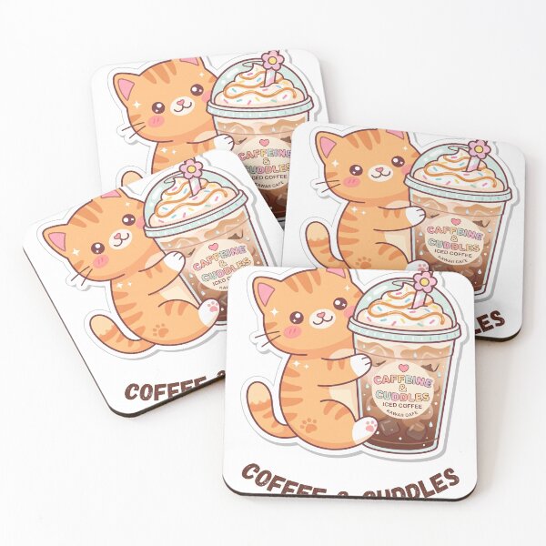 Item preview, Cute Kawaii Cat with Iced Coffee & Cuddles designed and sold by WhimsicalStudioArt.