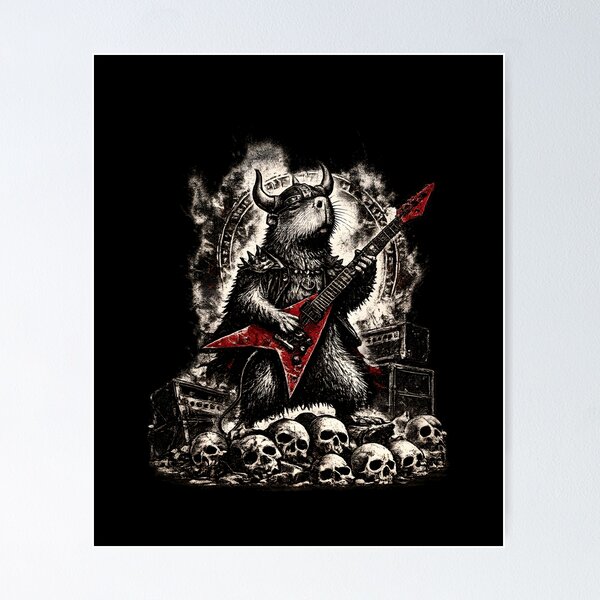 Item preview, Viking Capybara Guitarist | Nordic Heavy Metal Vintage Engraving designed and sold by Ajdaprint.