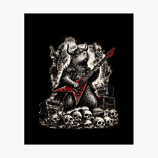 Item preview, Viking Capybara Guitarist | Nordic Heavy Metal Vintage Engraving designed and sold by Ajdaprint.