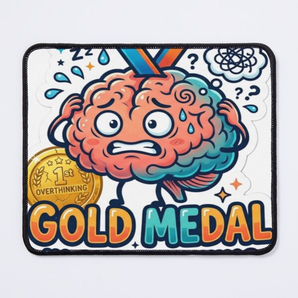 Item preview, Gold Medal in Overthinking Sticker | Funny Brain Cartoon | Relatable Overthinker Quote |  designed and sold by AdityaShop18.