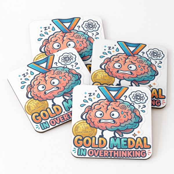 Item preview, Gold Medal in Overthinking Sticker | Funny Brain Cartoon | Relatable Overthinker Quote |  designed and sold by AdityaShop18.