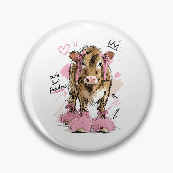 Item preview, Cute But Fabulous Baby Cow with Pink Bows – Hand-Drawn Farm Art designed and sold by RamyGallery.