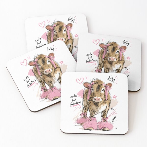 Item preview, Cute But Fabulous Baby Cow with Pink Bows – Hand-Drawn Farm Art designed and sold by RamyGallery.