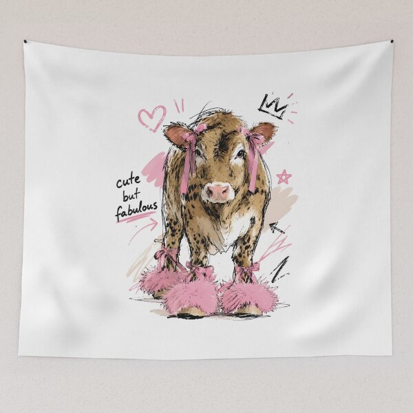 Item preview, Cute But Fabulous Baby Cow with Pink Bows – Hand-Drawn Farm Art designed and sold by RamyGallery.
