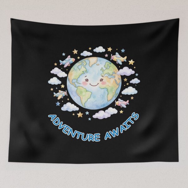 Item preview, Cute Planet Earth Adventure Awaits Airplane Travel designed and sold by WhimsicalStudioArt.