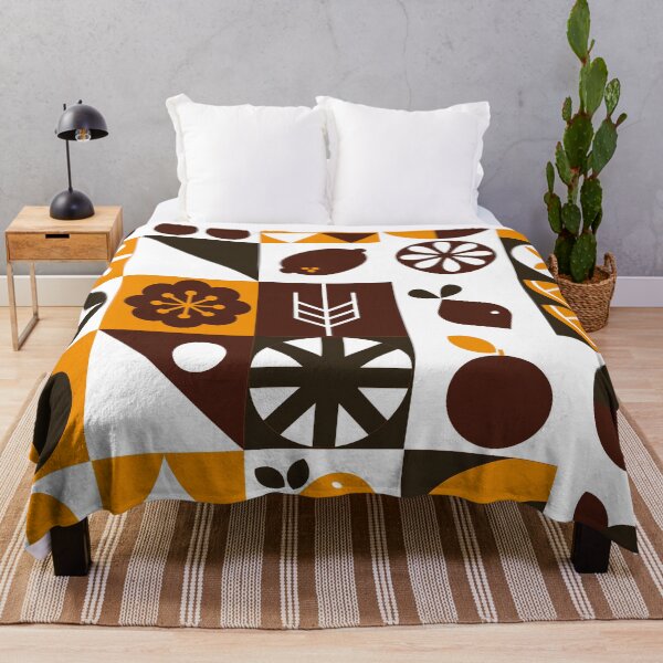 Artikelvorschau, Bauhaus-inspiriertes Mid-Century Modern Orange und Braun Obstmuster entworfen und verkauft von DEC02.
