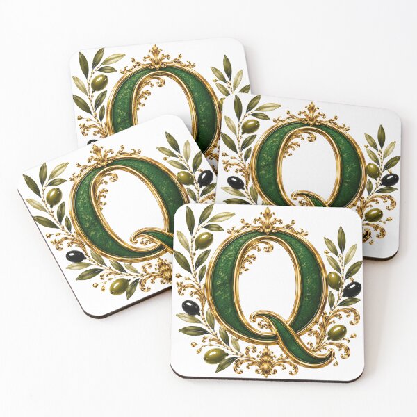Item preview, Elegant Letter Q Monogram with Olive Branches & Gold Botanical Design | Luxury Green Floral Initial designed and sold by MoodLay.
