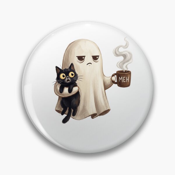 Item preview, Sassy Ghost with Black Cat and Coffee Mug designed and sold by NovaCraft30.