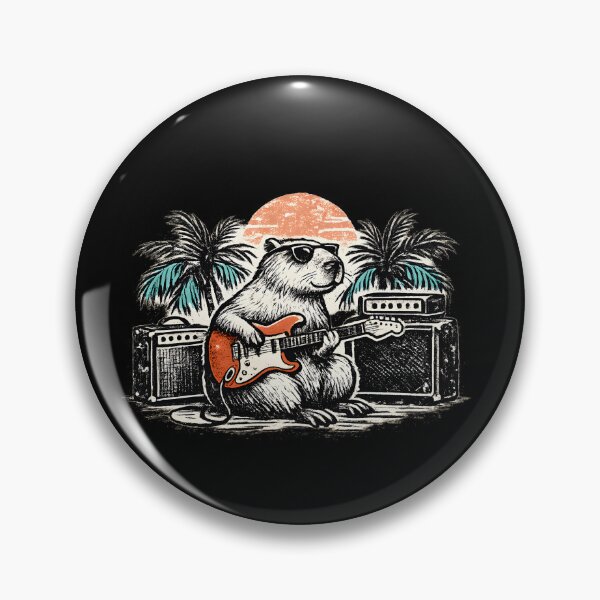 Item preview, Cool Capybara Guitarist | Retro Sunset Vintage Rock Design designed and sold by Ajdaprint.
