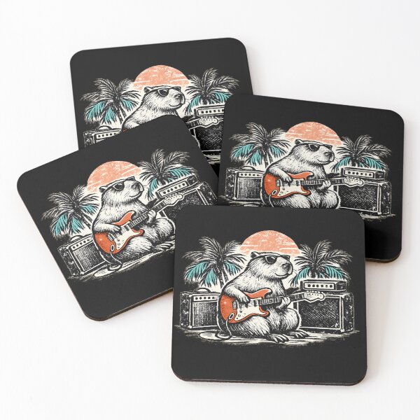 Item preview, Cool Capybara Guitarist | Retro Sunset Vintage Rock Design designed and sold by Ajdaprint.